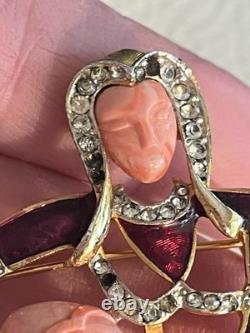 VTG DeNicola Aquarius Zodiac Brooch Pin Red Enamel Rhinestone Water Bearer RARE