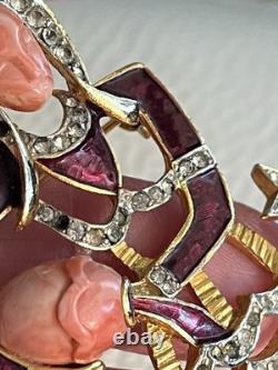 VTG DeNicola Aquarius Zodiac Brooch Pin Red Enamel Rhinestone Water Bearer RARE