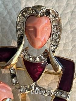 VTG DeNicola Aquarius Zodiac Brooch Pin Red Enamel Rhinestone Water Bearer RARE