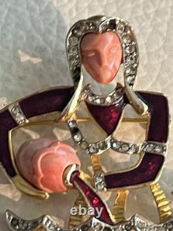 VTG DeNicola Aquarius Zodiac Brooch Pin Red Enamel Rhinestone Water Bearer RARE VTG DeNicola Aquarius Zodiac Brooch Pin Red Enamel Rhinestone Water Bearer RARE
