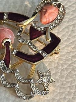 VTG DeNicola Aquarius Zodiac Brooch Pin Red Enamel Rhinestone Water Bearer RARE