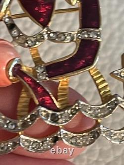 VTG DeNicola Aquarius Zodiac Brooch Pin Red Enamel Rhinestone Water Bearer RARE