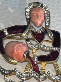 VTG DeNicola Aquarius Zodiac Brooch Pin Red Enamel Rhinestone Water Bearer RARE