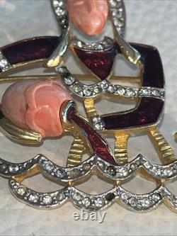 VTG DeNicola Aquarius Zodiac Brooch Pin Red Enamel Rhinestone Water Bearer RARE