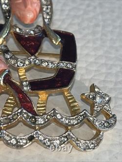 VTG DeNicola Aquarius Zodiac Brooch Pin Red Enamel Rhinestone Water Bearer RARE