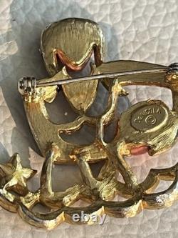 VTG DeNicola Aquarius Zodiac Brooch Pin Red Enamel Rhinestone Water Bearer RARE