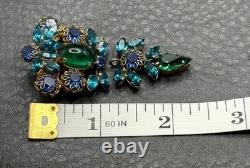 VTG Dog Tooth Prong Blue Green Rhinestone Cupcake Setting Brooch Dangle REPAIR