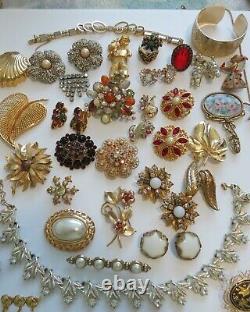 VTG Fashion Designer Rhinestone Enamel Brooch Earrings Necklace Lot