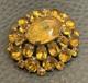VTG Faux Amber Citrine Glass Crystal Open Back Czech Or Austrian Dome Brooch