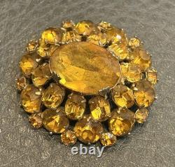 VTG Faux Amber Citrine Glass Crystal Open Back Czech Or Austrian Dome Brooch