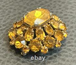 VTG Faux Amber Citrine Glass Crystal Open Back Czech Or Austrian Dome Brooch