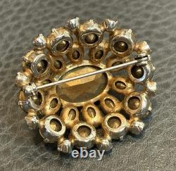 VTG Faux Amber Citrine Glass Crystal Open Back Czech Or Austrian Dome Brooch