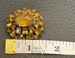 VTG Faux Amber Citrine Glass Crystal Open Back Czech Or Austrian Dome Brooch
