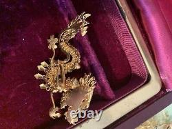 VTG Gorgeous Solid 10K Yellow Gold Chinese Dragon Brooch Feng Shui protection