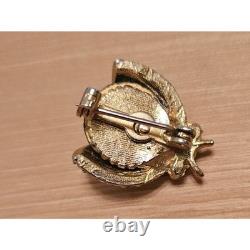 VTG HATTIE CARNEGIE Ladybug Brooch Pin Rhinestone Faux Pearl Blue Cabochon