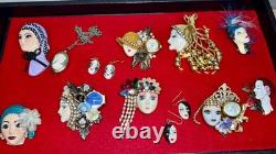 VTG Handmade Lady Face Jewelry Lot Hand Painted Figural Brooch Art Deco READ