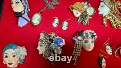 VTG Handmade Lady Face Jewelry Lot Hand Painted Figural Brooch Art Deco READ