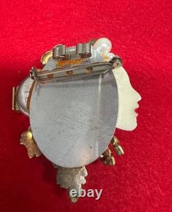 VTG Handmade Lady Face Jewelry Lot Hand Painted Figural Brooch Art Deco READ