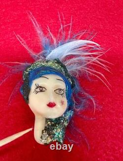 VTG Handmade Lady Face Jewelry Lot Hand Painted Figural Brooch Art Deco READ