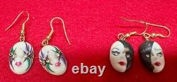 VTG Handmade Lady Face Jewelry Lot Hand Painted Figural Brooch Art Deco READ