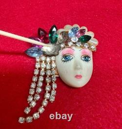 VTG Handmade Lady Face Jewelry Lot Hand Painted Figural Brooch Art Deco READ