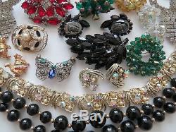 VTG Hight End Rhinestone Brooch Necklace Earrings Lot Juliana Coro Oscar