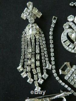VTG Hight End Sparkle Rhinestone Brooch Necklace Earrings Lot Weiss