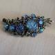 VTG Hollycraft Blue Rhinestone Flowers Leaf Enamel Jappaned Brooch