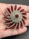 VTG Huge Attributed To Kramer Red Rhinestone Starburst Brooch Silver Tone Pin