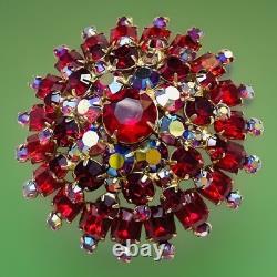 VTG JULIANA D&E Brooch Pin Verified Statement Flower Red Rhinestone 3x3x1