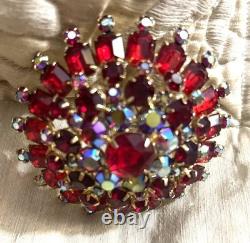 VTG JULIANA D&E Brooch Pin Verified Statement Flower Red Rhinestone 3x3x1
