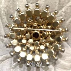 VTG JULIANA D&E Brooch Pin Verified Statement Flower Red Rhinestone 3x3x1