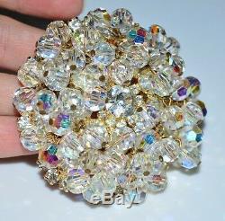 VTG JULIANA D&E Gold Tone Clear Rhinestone Dangle Crystal Flower Pin Brooch