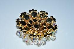 VTG JULIANA D&E Gold Tone Clear Rhinestone Dangle Crystal Flower Pin Brooch