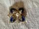 VTG Jomaz Gold Tone Oval Faux Lapis Stones And Pave Rhinestones Starburst Brooch