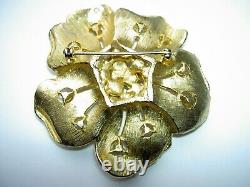 VTG Jomaz Pearl Green Glass Jade Cabochon Rhinestone Rare Flower Huge Brooch Pin