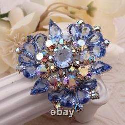 VTG Juliana Baby Blue Open Back Teardrop AB Rhinestone Silver Tone Pin Brooch