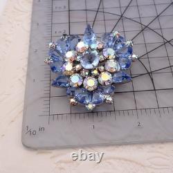 VTG Juliana Baby Blue Open Back Teardrop AB Rhinestone Silver Tone Pin Brooch