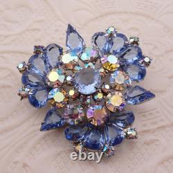 VTG Juliana Baby Blue Open Back Teardrop AB Rhinestone Silver Tone Pin Brooch