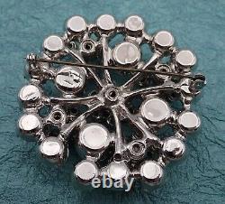 VTG Juliana Blue AB Clear Rhinestone Layered Flower Round Silver Tone Pin Brooch