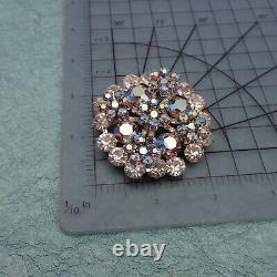 VTG Juliana Blue AB Clear Rhinestone Layered Flower Round Silver Tone Pin Brooch