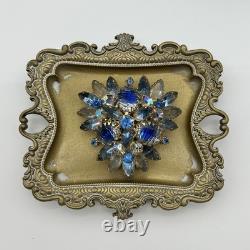 VTG Juliana D&E Unsigned Blue Easter Egg Rhinestone Brooch Tiered Pin Striated