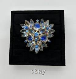 VTG Juliana D&E Unsigned Blue Easter Egg Rhinestone Brooch Tiered Pin Striated