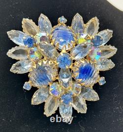 VTG Juliana D&E Unsigned Blue Easter Egg Rhinestone Brooch Tiered Pin Striated