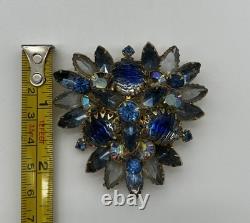 VTG Juliana D&E Unsigned Blue Easter Egg Rhinestone Brooch Tiered Pin Striated