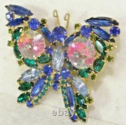 VTG Juliana Pink GIVRE MARGARITAS Blue GREEN Rhinestones Butterfly Brooch Pin
