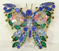 VTG Juliana Pink GIVRE MARGARITAS Blue GREEN Rhinestones Butterfly Brooch Pin