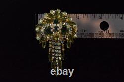 VTG Juliana Shades Of Green Navette Tassel Rhinestone Brooch Earring Set Read
