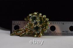 VTG Juliana Shades Of Green Navette Tassel Rhinestone Brooch Earring Set Read