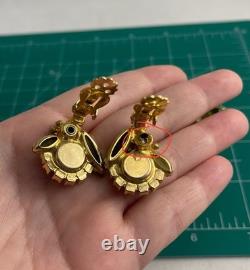 VTG Juliana Shades Of Green Navette Tassel Rhinestone Brooch Earring Set Read